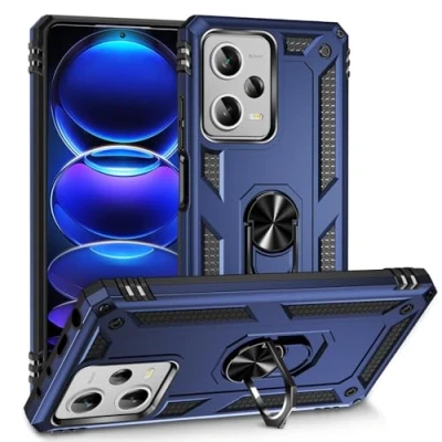 Image de Coque pour Xiaomi Redmi Note 12 Pro Plus Housse Antichoc avec Anneau Rotatif Aimant 360 Degrés Etui Magnétique Rigide Dure Armure Bague Support Renforcée (Xiaomi Plus, Bleu)