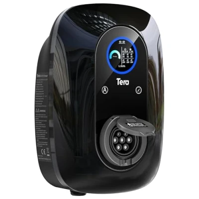 Image de Tera Chargeur EV avec réservation 16 A Type 2 11 KW Station de Charge 400 V Wallbox Certifié CE Régulation Manuelle du Courant Planification pour Tous Les EVs et PHEVs Modèle W03 Noir
