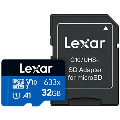 Image de Carte mémoire microSDHC haute performance Lexar 633x 32 Go UHS I Vitesses jusqu&#039;à 100 Mo/s Classe U1 V10 A1 Adaptateur SD inclus Couleur Bleu Neuf