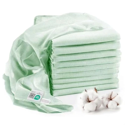 Image de MAKIAN Lange Bebe (Lot 10 Pièces) Mousseline 80 x cm 100% Coton Certifié Oeko Tex, Double Tissage, Durables Vert Menthe