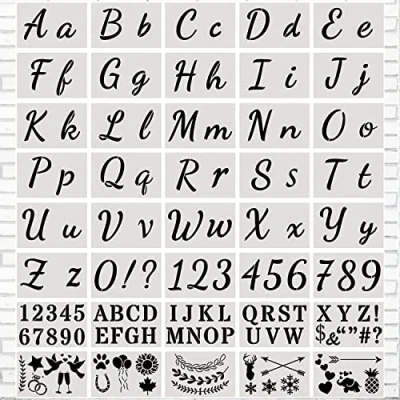 Image de Pochoir Lettre Alphabet 40 Pièces Réutilisable Chiffre avec Majuscule et Minuscule Lettres Chiffres Signes