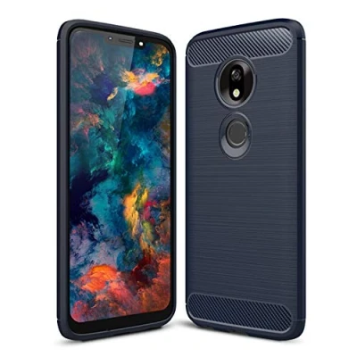 Image de SCL Coque pour Moto G7 Power Coque, Texture en Fibre de Carbone Brossée, Technologie Anti Rayures et D&#039;absorption Chocs Bleu