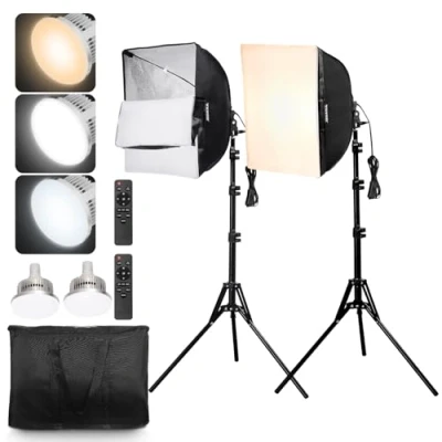 Image de Kit d&#039;Éclairage Softbox Professionnel VEVOR 400x400 mm Ampoule LED 45 W pour Studio, Photographie, Diffusion Direct