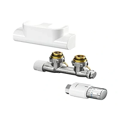 Image de Oventrop Set d&#039;accessoires pour chauffage de salle bain avec tête thermostat Uni SH Multiblock T en angle