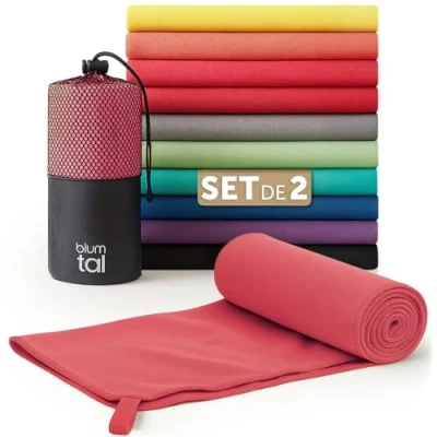 Image de Blumtal Serviette Microfibre 180x90 cm + 80x40 Disponible dans Nombreuses Couleurs et Tailles Serviettes de Sport compactes Ultra légères à séchage Rapide Rose
