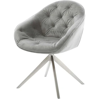 Image de Chaise pivotante Gaio Flex velours gris pied croisé large acier inoxydable brossé pivotement sur 360 fonction bascule