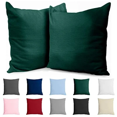 Image de Taie Oreiller 40x40 Coton Renforcé (Set de 2) Vert Tissage serré 57 Fils/cm² 40 x cm Certifié Oeko Tex