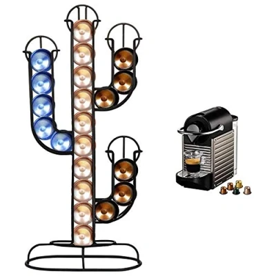 Image de Bakaji Porte capsule à café en forme de Cactus distributeur support métal 40 places, couleur noire, taille 42 x 10 19,5 cm, design moderne