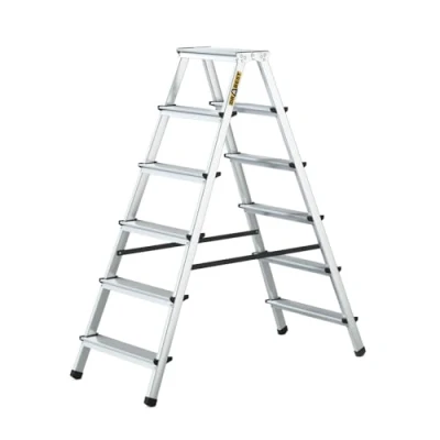 Image de Drabest Escabeau Ménager 6 Marches en Aluminium Double Face Capacité 125 KG avec Plateforme De Travail Échelles Multiples 48 X 133 16 Cm