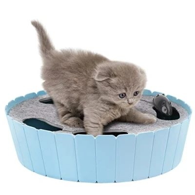 Image de Pawaboo Jouet Souris pour Chat, Chat avec Électroque, Jeu Interactif Electronique Automatique, Vitesse Optionnelle, Solide et Durable Chariot Chaton, Bleu