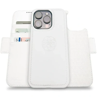 Image de dreem Fibonacci Compatible avec iPhone 14 Pro funda cartera / 2 en 1 étui Antichoc et Folio Amovible Cuir végétal, MagSafe, Protection RFID [Blanc]