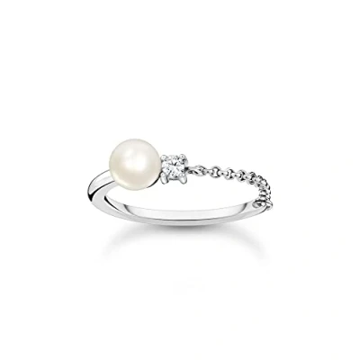 Image de THOMAS SABO TR2369 167 14 Bague pour femme avec Perle et pierre blanche Argent sterling 925, 56, Argent, Zircone cubique
