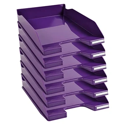 Image de Exacompta Réf. 113220D Lot de 6 corbeilles à courrier COMBO MIDI dimensions utiles 34 x 25 6,5 cm pour documents au format A4 + couleur violet glossy