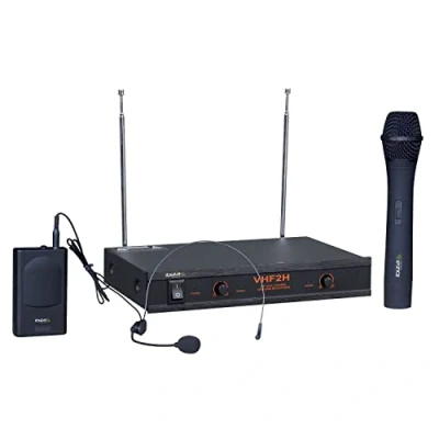 Image de Ibiza VHF2H Système de Micro sans Fil avec 1 Main VHF, tête VHF et récepteur 2 canaux 203.5 &amp; 207.5MHz Noir
