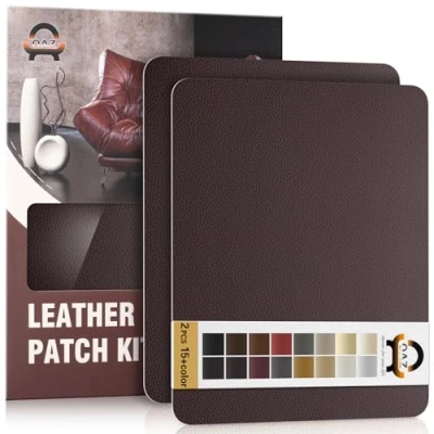 Image de Simili Cuir Autocollant, 28 x 21 cm 2 pièces Patch de réparation en Auto adhésif, Kit pour Sièges D&#039;auto, Canapés, Bateau, Chaises Brun foncé