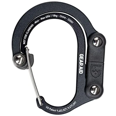 Image de GEAR AID HEROCLIP Mousqueton et Crochet (Mini) pour Voyage, Bagages, Petits Sacs, Noir
