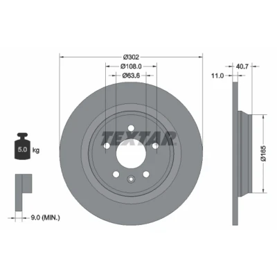 Image de TEXTAR PRO 92162903 Disque de frein 302 11 05/06 108 plein revêtu sans boulon fix roue, moyeu roue VOLVO: V60 I, S60 II, XC70 II Break