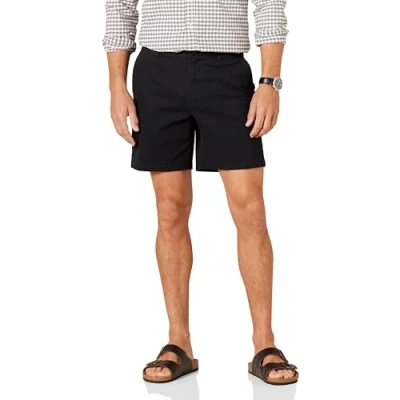Image de Amazon Essentials Short Chino, Textile Extensible, Entrejambe 18 cm, Coupe Slim Homme, Noir, 40W