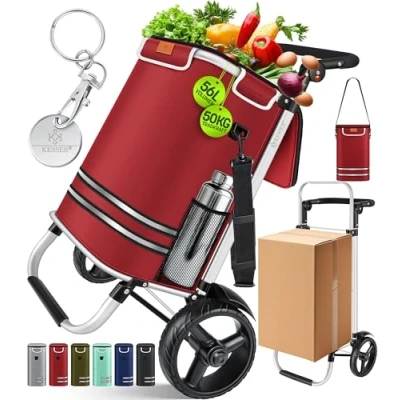 Image de KESSER® Chariot de courses pliable avec capacité 56 l et charge maximale 50 kg, 3 en 1, chariot, diable sac à bandoulière, compartiment isotherme jeton courses, monte escalier,