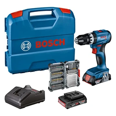 Image de Bosch Professional 18V System perceuse visseuse à percussion sans fil GSB 45 (vitesse de rotation 1 900 tr/min, 2 batteries 2,0 Ah, accessoires, GAL 20, L Case) Amazon Exclusive