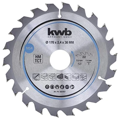 Image de kwb 585457 Plaque de Bois aggloméré pour scie circulaire dur 170 x 30 mm Coupe nette Nombre moyen 22 dents Z Lame CleanCut Moyenne