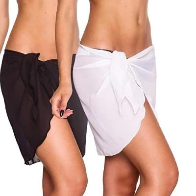 Image de 2 Pièces Jupe de Plage Sexy en Mousseline Beach Sarong Écharpe Couverture Maillot Paréo Femme ,Noir &amp; Blanc,M