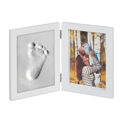 Image de relaxdays Cadre Photos bébé avec Empreintes plâtre, Jeu pour Main ou Pied; DIY Empreinte Cadre, Blanc 10023930 H x B T: ca. 19 28 1 cm