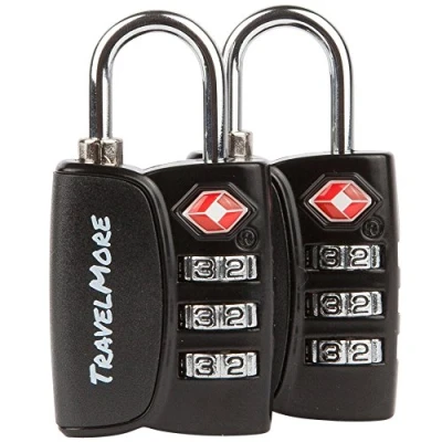 Image de Paquet de 2 Cadenas certifiés TSA à Code 3 Chiffres avec indicateur d&#039;alerte d&#039;ouverture, pour Valise Voyage et Bagages (Noir)