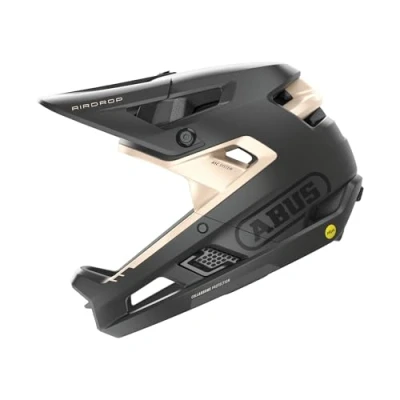 Image de ABUS Casque Fullface AirDrop MIPS VTT : descente, freeride et enduro avec ventilation optimisée Ambient Sound Channel pour adultes, noir/or, taille S/M