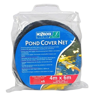 Image de HOZELOCK Filet de Protection pour Bassin 4 X 6 M : Idéal Protéger le des Feuilles, Gros Débris et Prédateurs, Fournis avec Piquets [1736 0000], Noir
