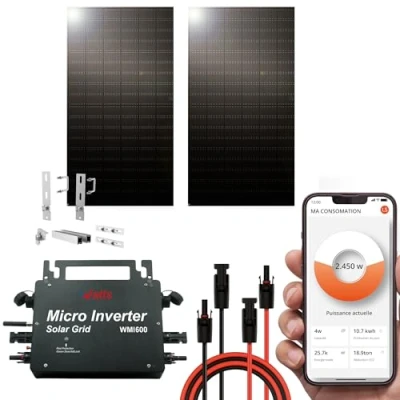 Image de Wonder Full Energy Kit Solaire Complet prêt à Brancher 600W Monocristallin, Haute efficacité, IP67 Installation Simple Adapté Balcon, Jardins, Surface murales, toits, ... Plug and Play