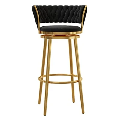 Image de Tabourets de Bar，Bistro tabouret bar pivotant, en velours avec dossier haut, repose pieds et métal doré, chaise salle à manger pour îlot cuisine, man
