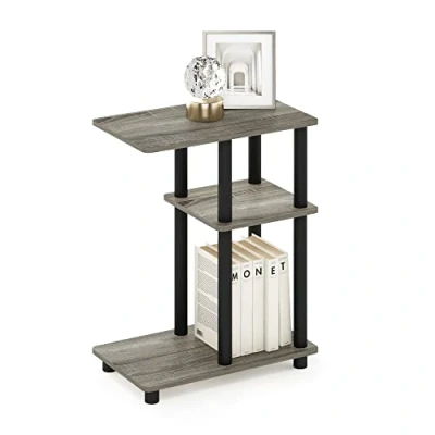 Image de Furinno Turn N Tube Table D&#039;appoint pour Canapé en Forme de C, Bois d&#039;ingénierie, Chêne Français/Noir, 29,49 (D) x 50,01 (W) 62,99 (H) cm