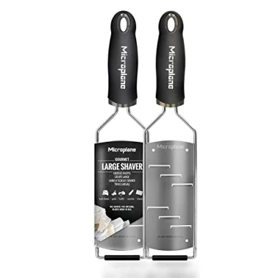 Image de Microplane Râpe de Cuisine Gros Grains pour Le Fromage, Carotte, Gingembre, Noix Coco, et raifort en Noir Acier Inoxydable