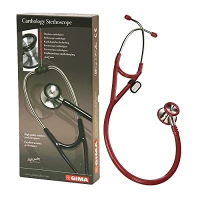 Image de Gima Stéthoscope de cardiologie classique avec tête en acier inoxydable, cloche forme cône pour basses fréquences, membrane haute sensibilité amplifier les sons, Lira Bordeaux, 32551
