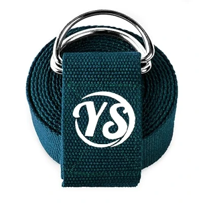 Image de Yoga Studio Sangle de yoga, 2,5 m, extra longue, en coton bio durable, réglable, anneau D, pour exercice, pilates, danse, entraînement, gym, physiothérapie (bleu sarcelle)