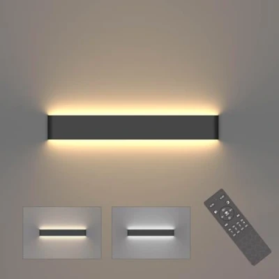 Image de Klighten Applique Murale Dimmable Interieur avec Télécommande, Lampe LED Mordern, Pour Chambre, Salon, Salle de Bain, 61cm, 800 2000 Lumen, 3000K 6000K, 20W, Noir