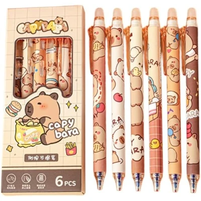 Image de 12 Pièces Stylos Rétractables Effaçables Mignons À Encre Gel Capybara De Dessin Animé Stylo Bleue Pointe Fine D&#039;écriture D&#039;école