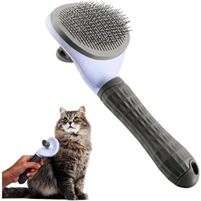 Image de Brosse pour chat à épiler autonettoyante Élimine le sous poil chien poils courts longs douce (gris)