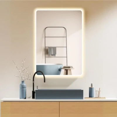 Image de HOKO® Mural Miroir LED 50x70/70x50cm Montage Vertical/Horizontal avec Cadre Blanc et Interrupteur Tactile+Fonction de mémoire+Variation lumière Chaud/Froid/Neutre 2700 6500K
