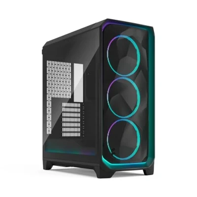 Image de Fractal Design Meshify 3 Ambience Pro RGB Black Tempered Glass Light Tint High Airflow PC Gaming Case Mesh Front Panel Adjust Hub and Three ARGB Momentum 14 Fans Included