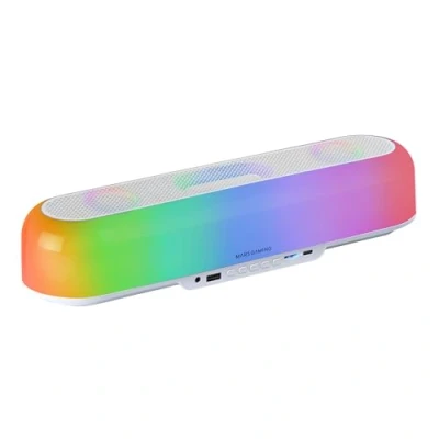 Image de MARSGAMING MSB Orb, Haut Parleur Portable + Barre de Son 20W, Éclairage Orbilight RGB 360º, Soundbar avec Système Triple Driver, parleurs Gaming Bluetooth 5.3 / USB/MicroSD/AUX/FM, Blanc