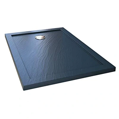 Image de Receveur de Douche 70x140x4cm Rectangle Acrylique avec Bordures Anthracite Effet Pierre Mod. Flower