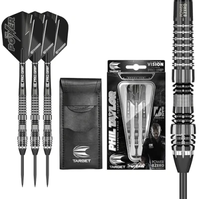 Image de Target Jeu de fléchettes Phil Taylor Power 8 Zero Black P8Z4 80% tungstène avec Pointe en Acier 21 g Edition Player Accessoires Professionnels, étui