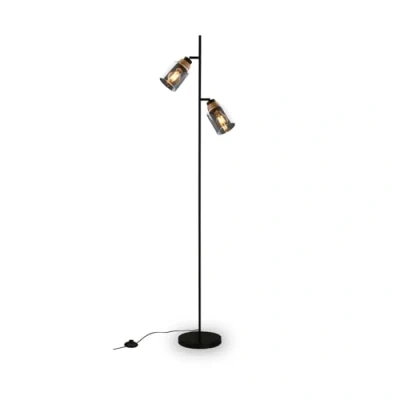 Image de BRILONER Lampadaire décoratif et lampe de lecture, orientable, salon, interrupteur à pied, verre fumé, noir bois