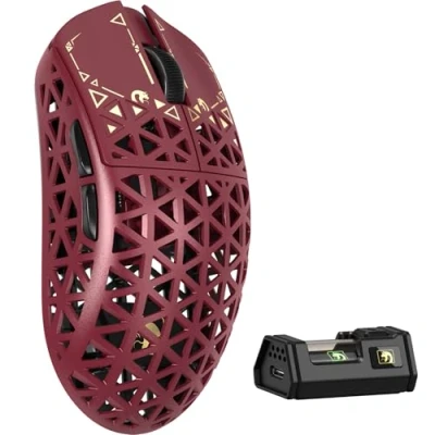 Image de MAMBASNAKE M5 Ultra Souris de Jeu sans Fil en Fibre Carbone 8000Hz, Jusqu&#039;à 42 000 DPI, Capteur PAW3950 Max, légère 39g, Puce Nordic 52840, 2,4GHz/BT/Filaire, pour PC/Xbox/PS/Mac Rouge