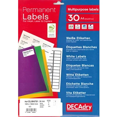 Image de Apli DECAdry Pochette de 120 Etiquettes multi usage 105 x 148,5 mm Blanc