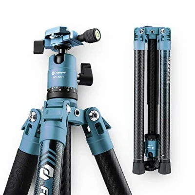 Image de Fotopro 152 CM Trépied de Caméra en Fibre Carbone avec Rotule 360 1/4 Plaque Dégagement Rapide Professionnel DSLR pour Appareil Photo Charge Maximale 10 kg Bleu