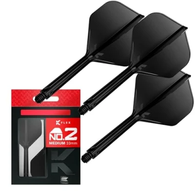 Image de Target Darts K Flex Integrated Dart Flight And Shaft, No.2 Noir (moyen) Pack de 3 fléchettes No 2, 2 en 1 moulées avec précision et tige fléchette Accessoire professionnel