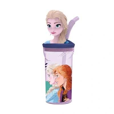 Image de p:os 35481 Frozen la Reine des Glaces Gobelet pour Enfants avec Paille intégrée, Couvercle et Personnage 3D, récipient d&#039;une contenance d&#039;environ 360 ML, idéal Les Boissons Froides